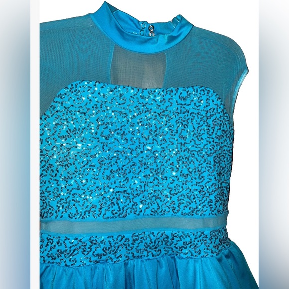Weissman Dance Dress Girls XXLC Aqua sequin, skirted leotard performance costume - Picture 2 of 7